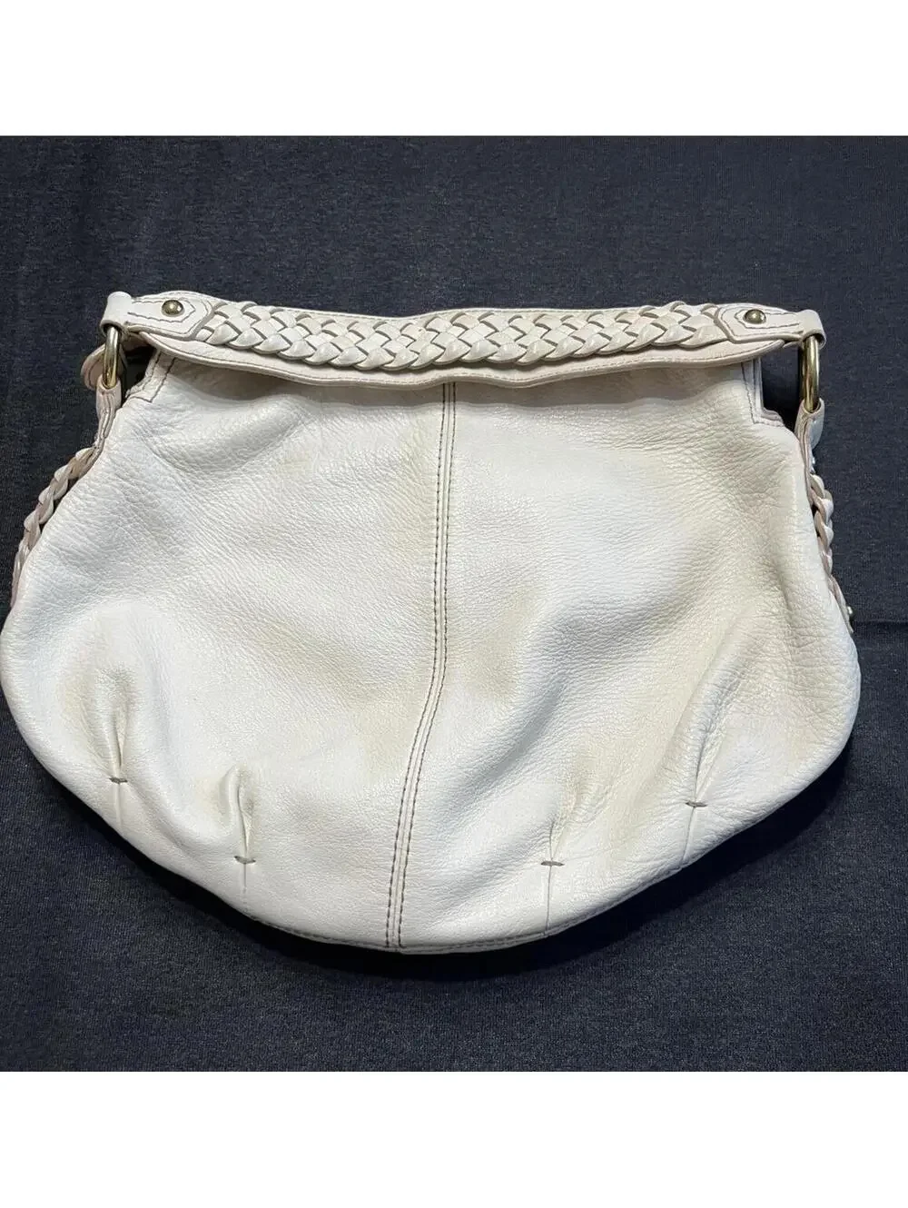 Banana Republic Fall 2008 Ivory Cream Genuine Leather Braided Strap Hobo Bag
